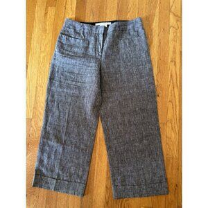 Max Studio Womens Size 10 Black Linen Capri Pants Wide Leg Cuffed